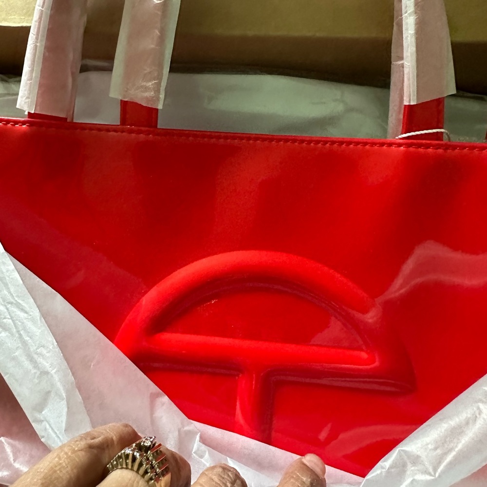 Telfar Medium Shopping Bag, Red Patent Leather